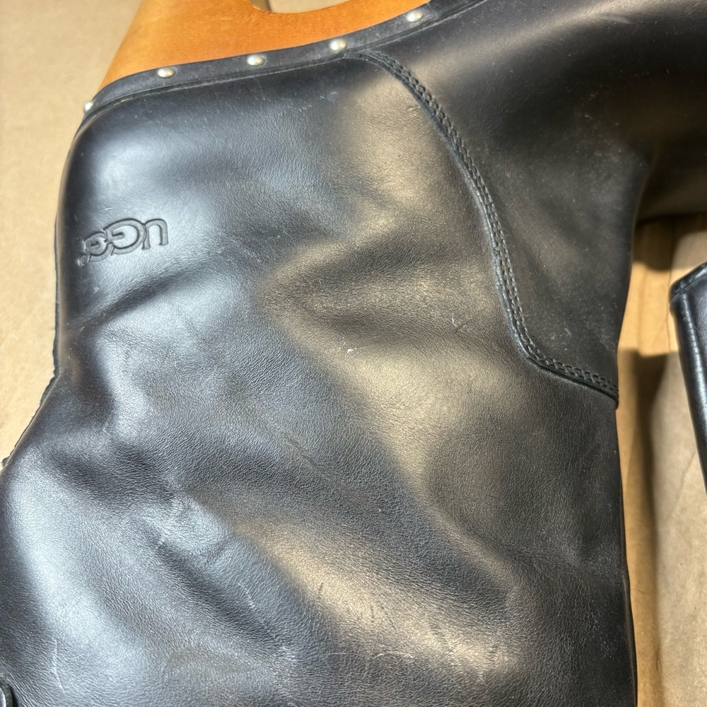 UGG Lynnea boots wooden clog heel Black Leather Sherpa gossip girl size 10 women - Picture 8 of 10
